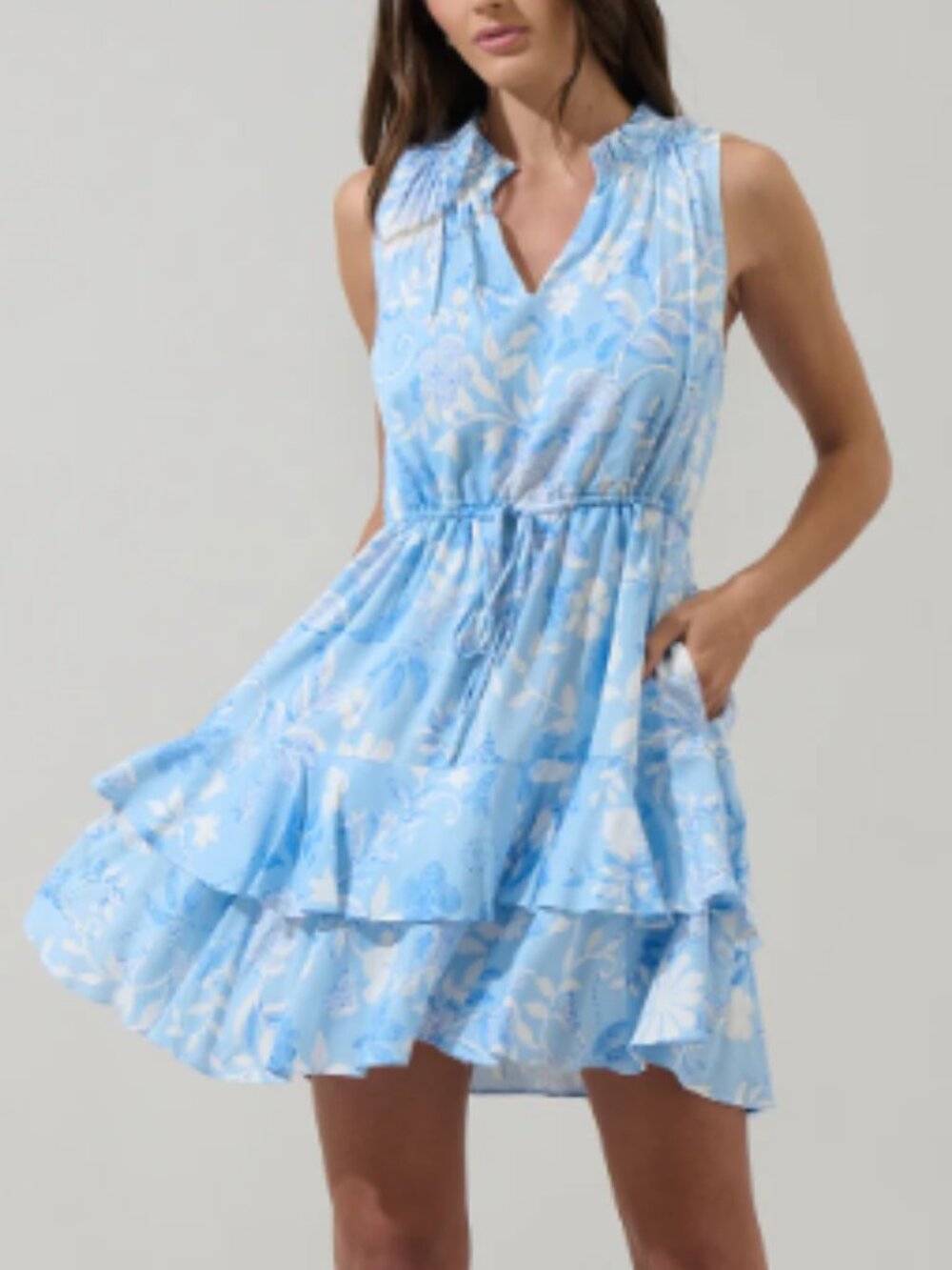 SUGARLIPS Seraphina Blue & White Floral Ruffle Mini Dress S